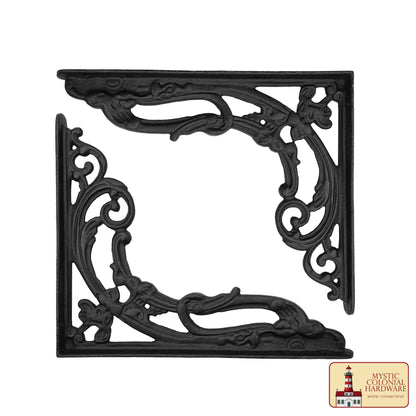 9" X 7.5" Soportes de Estante - Hierro Forjado Sólido Negro Victoriano, Colonial, Retro, Steampunck, Gótico, Barroco Medieval - Imagen 2