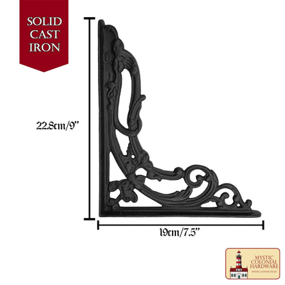 9" X 7.5" Soportes de Estante - Hierro Forjado Sólido Negro Victoriano, Colonial, Retro, Steampunck, Gótico, Barroco Medieval - Imagen 3
