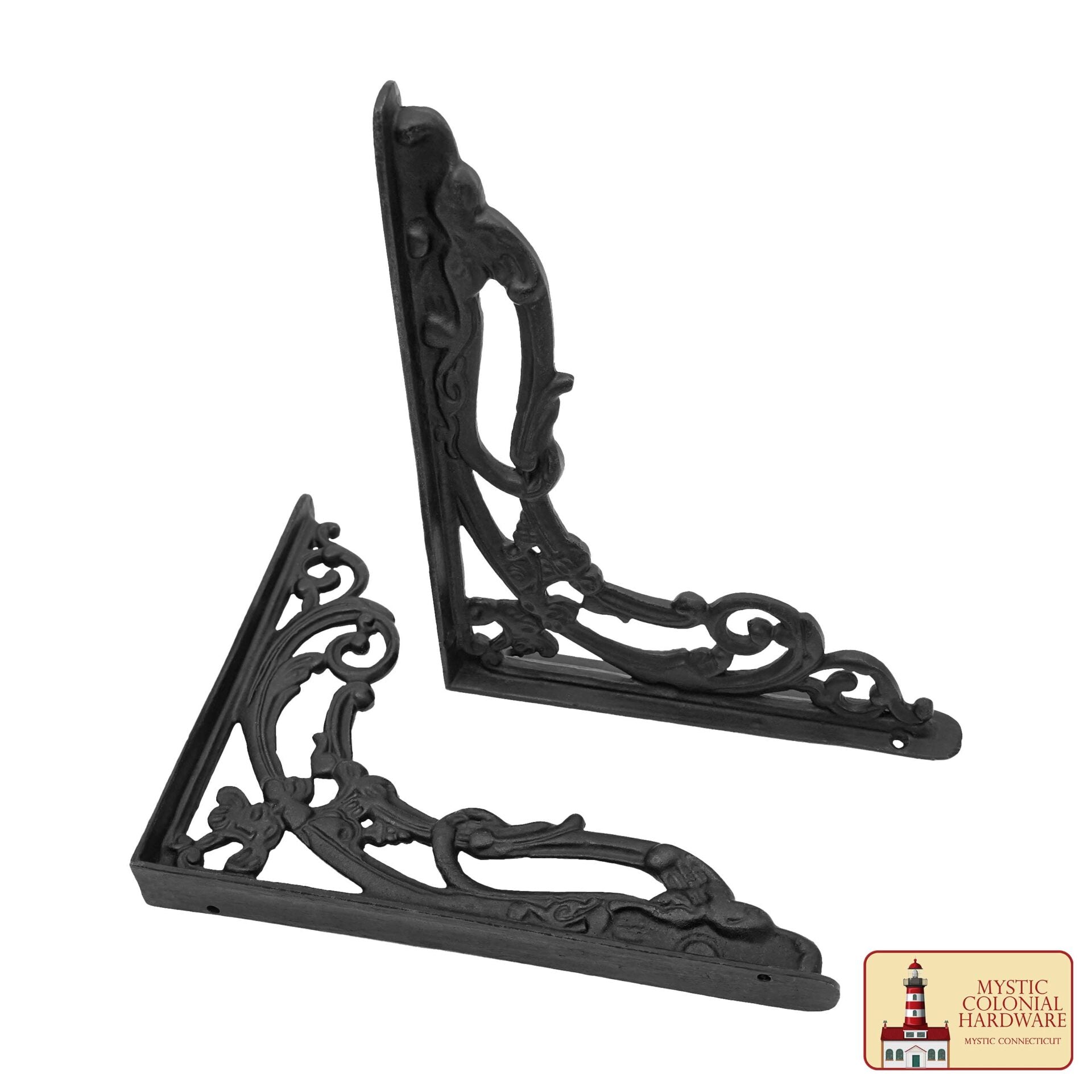 9" X 7.5" Soportes de Estante - Hierro Forjado Sólido Negro Victoriano, Colonial, Retro, Steampunck, Gótico, Barroco Medieval - Imagen 4