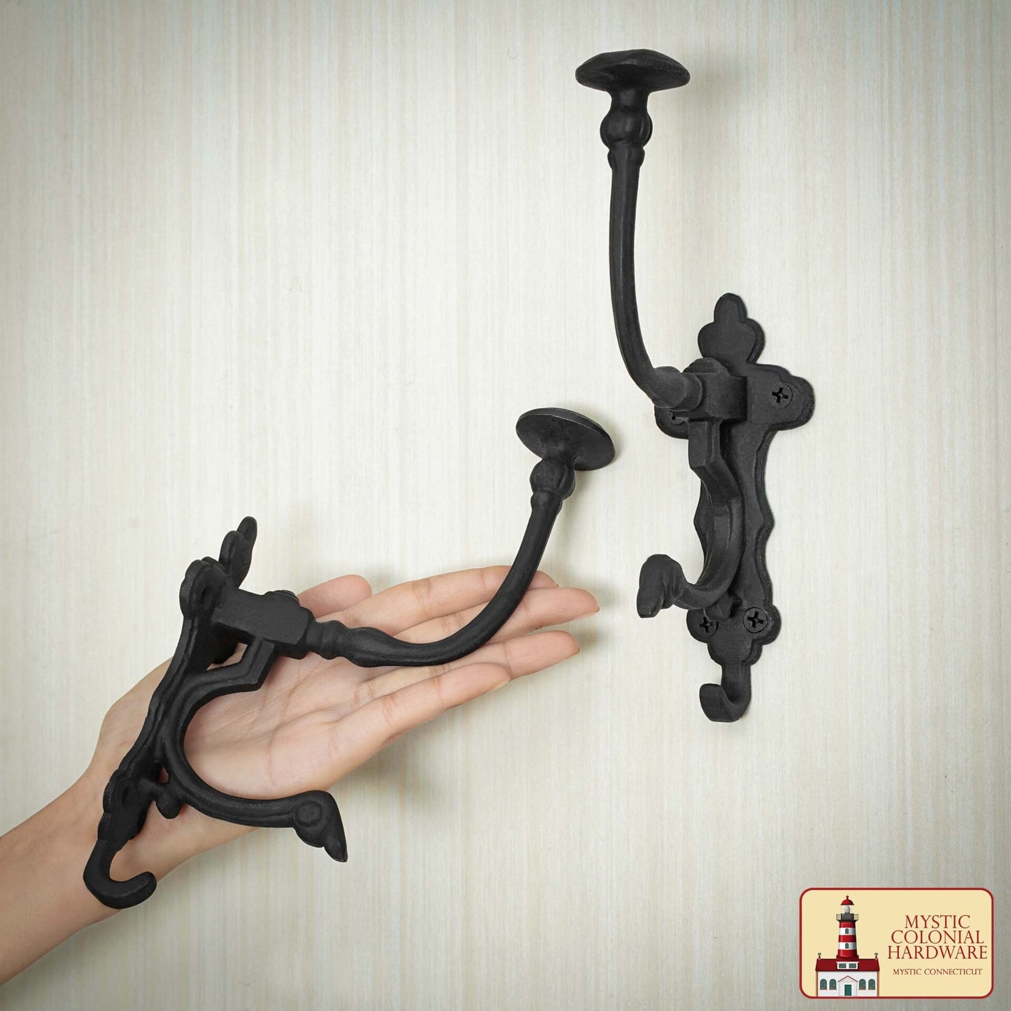 Ganchos de Pared Rústicos de Hierro Fundido, Ganchos Utilitarios Retro Resistentes para Colgar Abrigos, Bolsos, Toallas, Batas, Sombreros y Más, Paquete de 2, Negro : Grande - Imagen 2