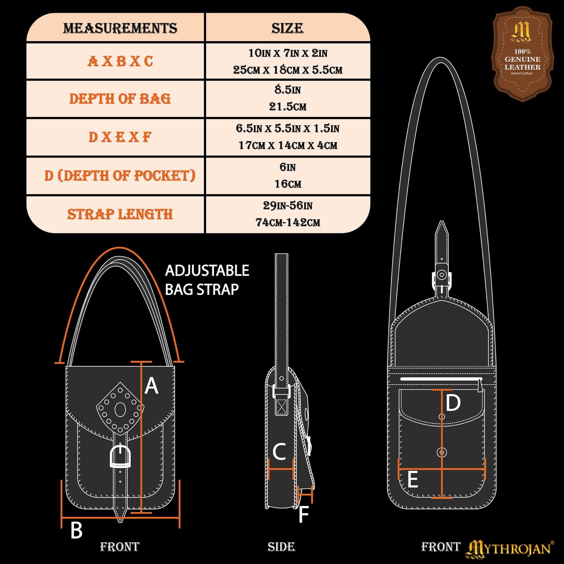 Mythrojan "sorceress From The East" Medieval Sling Bag, Granate 10" X 7" - Imagen 3