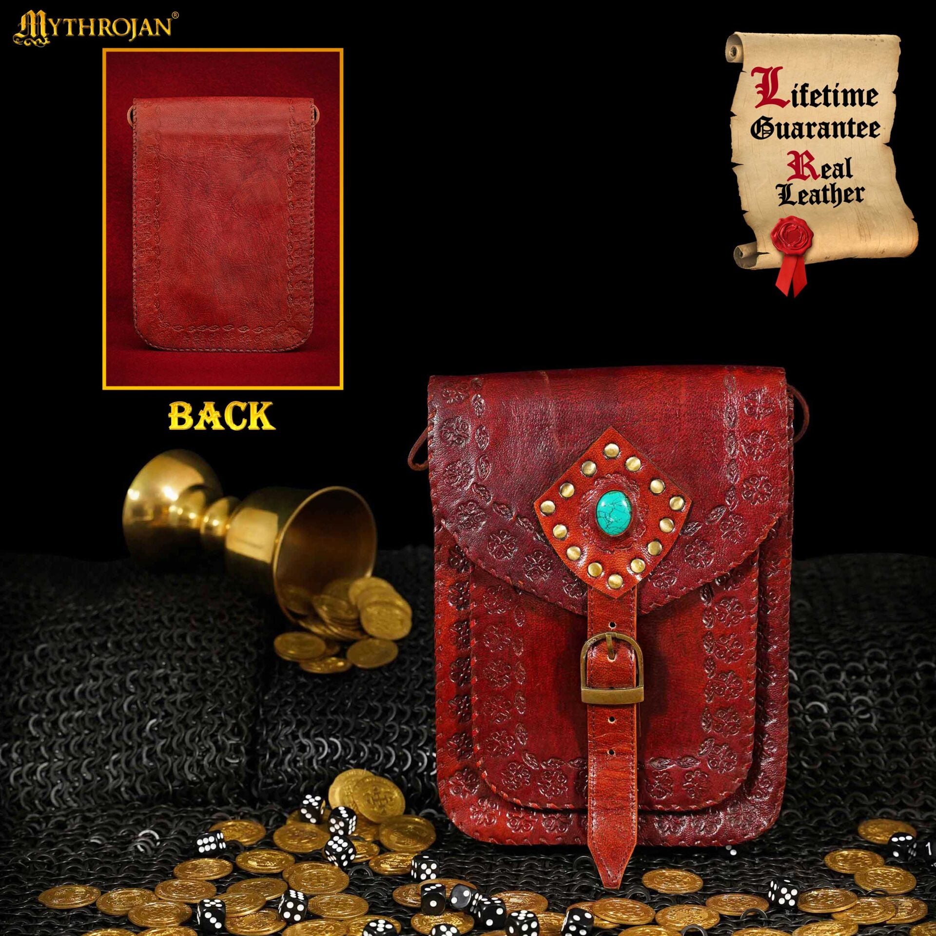 Mythrojan "sorceress From The East" Medieval Sling Bag, Granate 10" X 7" - Imagen 5