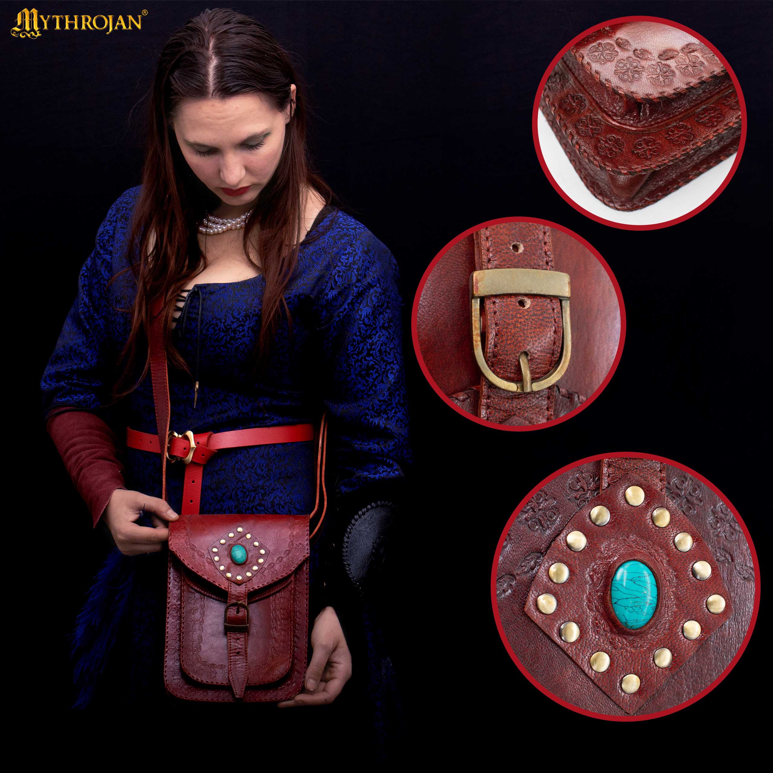 Mythrojan "sorceress From The East" Medieval Sling Bag, Granate 10" X 7" - Imagen 6