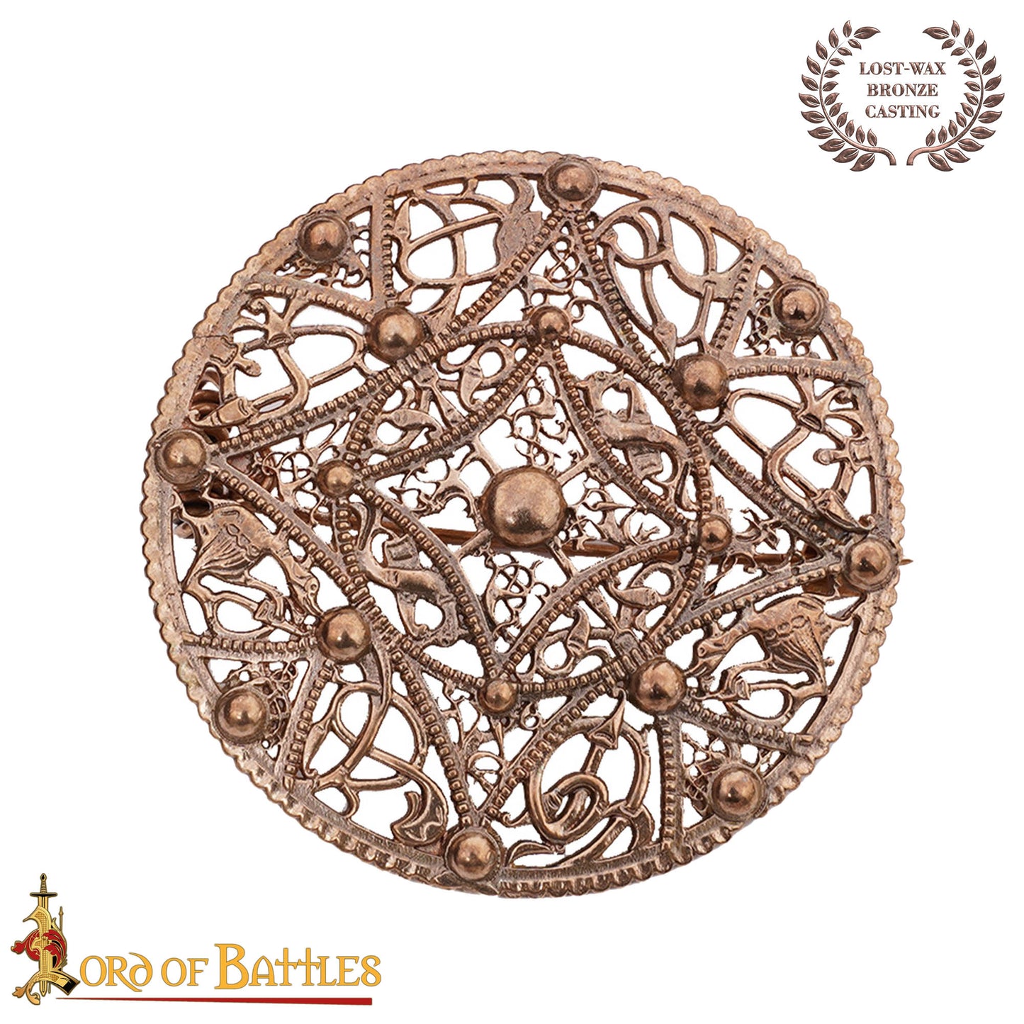 Broche de Disco Redondo de Bronce Vikingo - Patrón de Filigrana Estilo Nórdico del Siglo X - Imagen 3