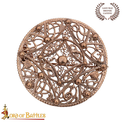 Broche de Disco Redondo de Bronce Vikingo - Patrón de Filigrana Estilo Nórdico del Siglo X - Imagen 3