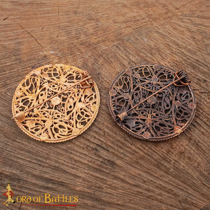Broche de Disco Redondo de Bronce Vikingo - Patrón de Filigrana Estilo Nórdico del Siglo X - Imagen 6