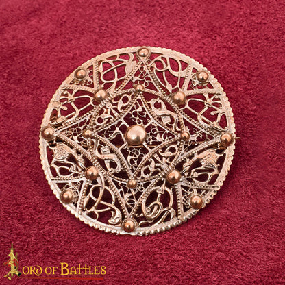 Broche de Disco Redondo de Bronce Vikingo - Patrón de Filigrana Estilo Nórdico del Siglo X - Imagen 1