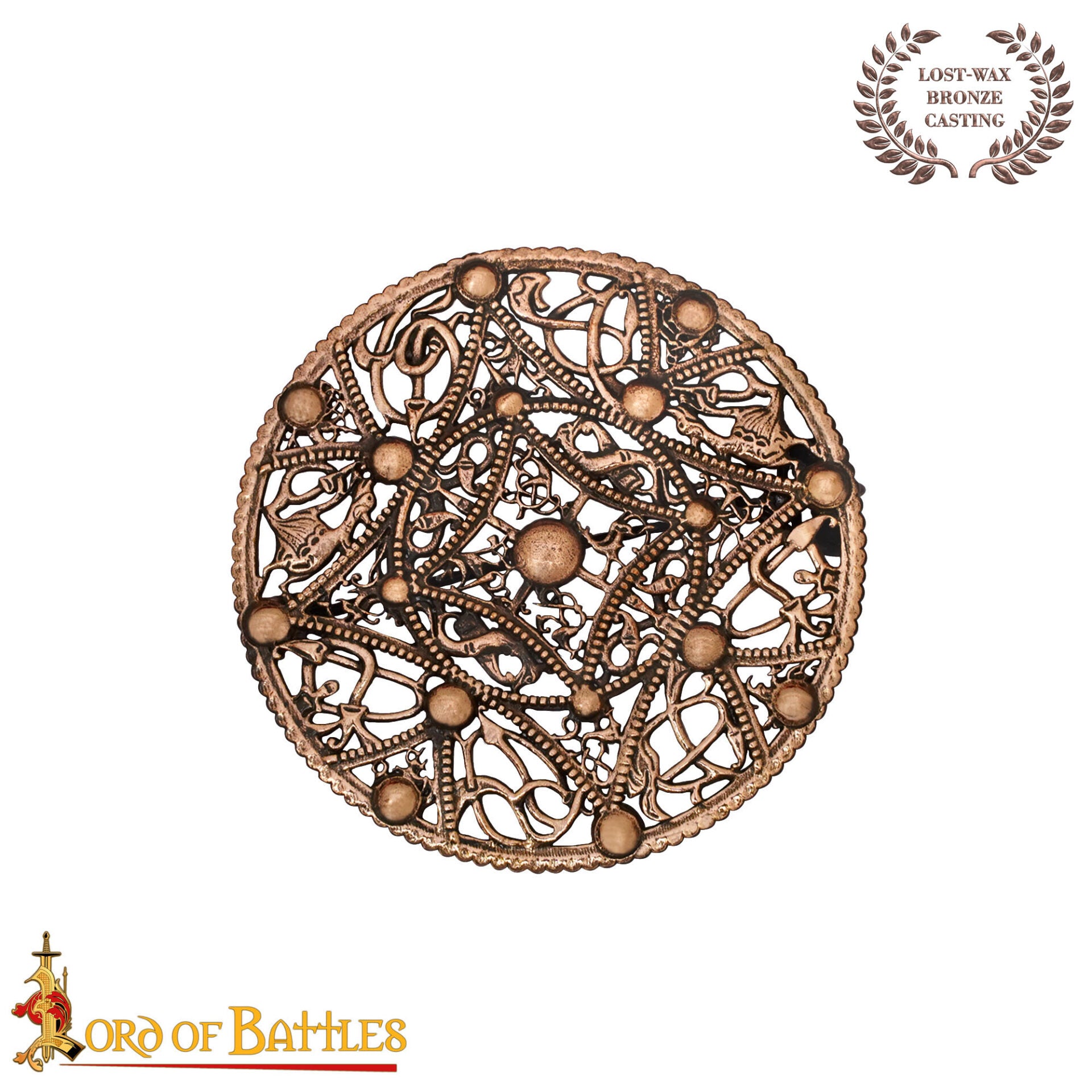 Broche de Disco Redondo de Bronce Vikingo - Patrón de Filigrana Estilo Nórdico del Siglo X - Imagen 14