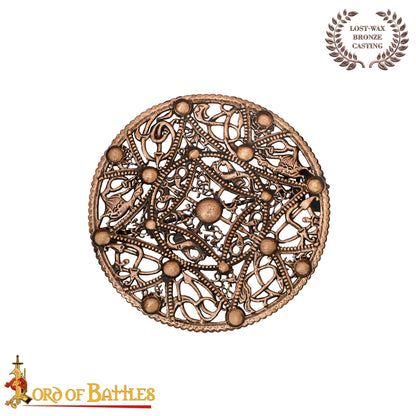 Broche de Disco Redondo de Bronce Vikingo - Patrón de Filigrana Estilo Nórdico del Siglo X - Imagen 14