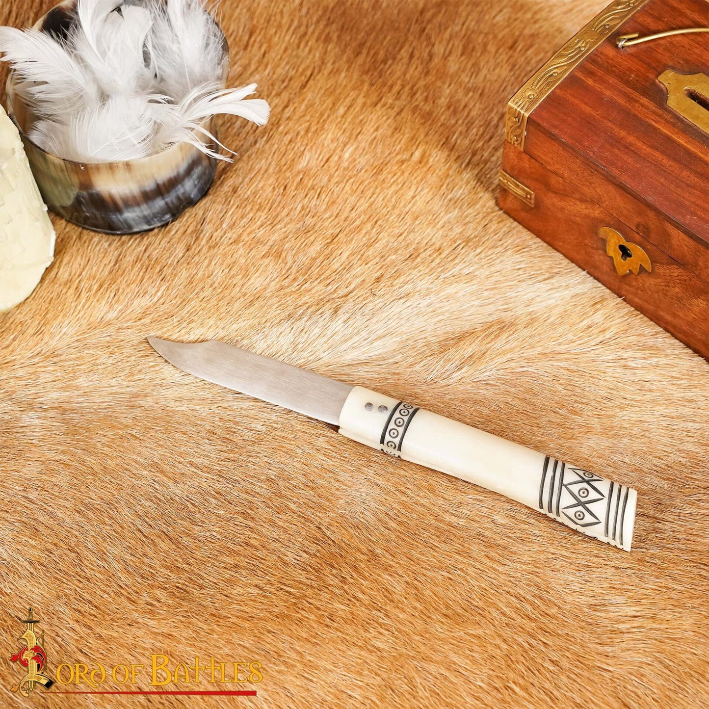 Cuchillo Plegable Forjado a Mano con Mango de Hueso - Hoja de Acero Inoxidable Pulido de 20 Cm - Imagen 1