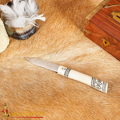 Cuchillo Plegable Forjado a Mano con Mango de Hueso - Hoja de Acero Inoxidable Pulido de 20 Cm - Imagen 1