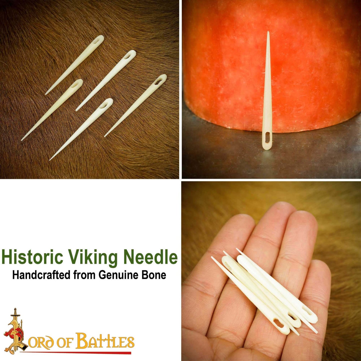 Juego de 5 Agujas de Coser Medievales Vikingas de Cuerno de Buey Talladas a Mano para Tela y Cuero - Imagen 7