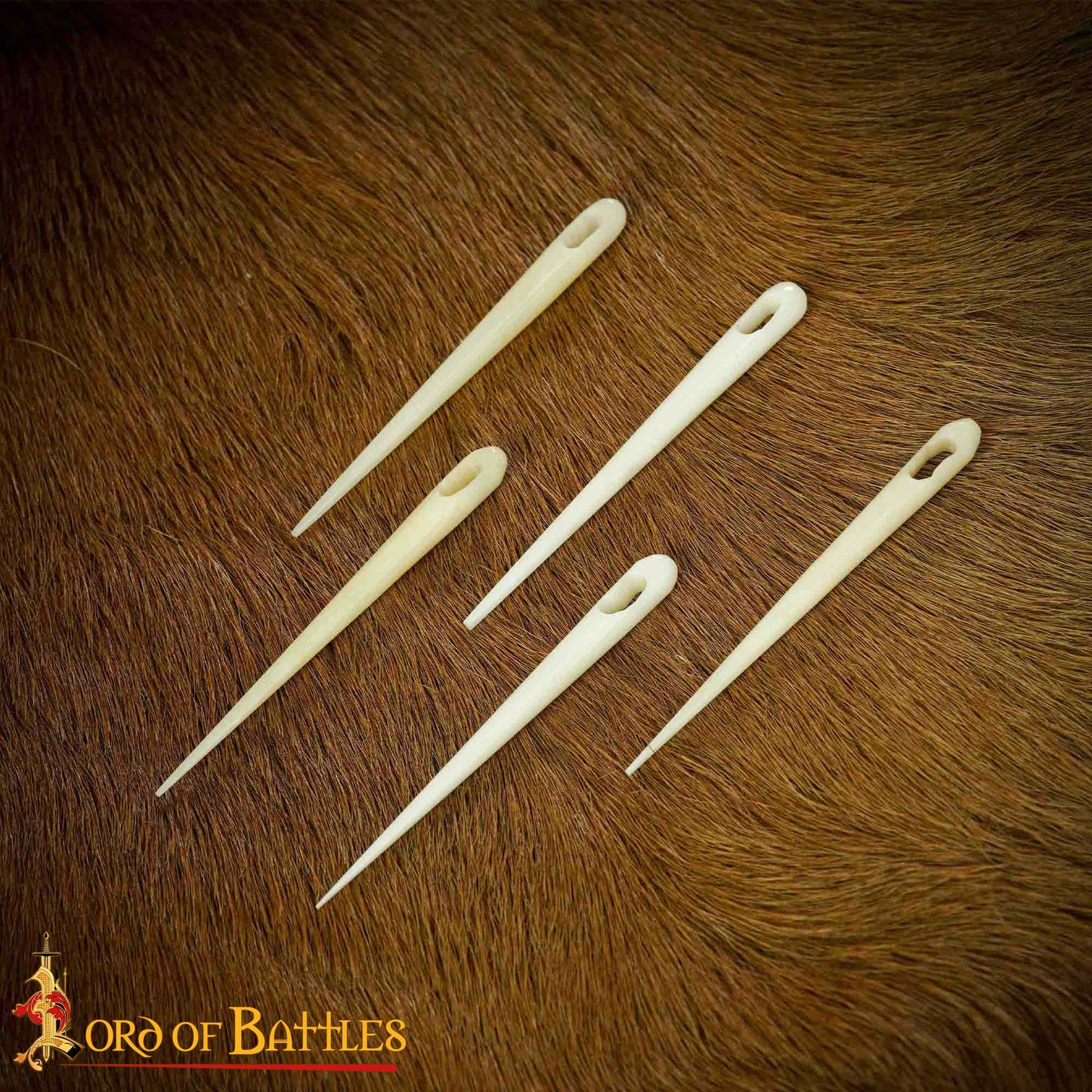 Juego de 5 Agujas de Coser Medievales Vikingas de Cuerno de Buey Talladas a Mano para Tela y Cuero - Imagen 1