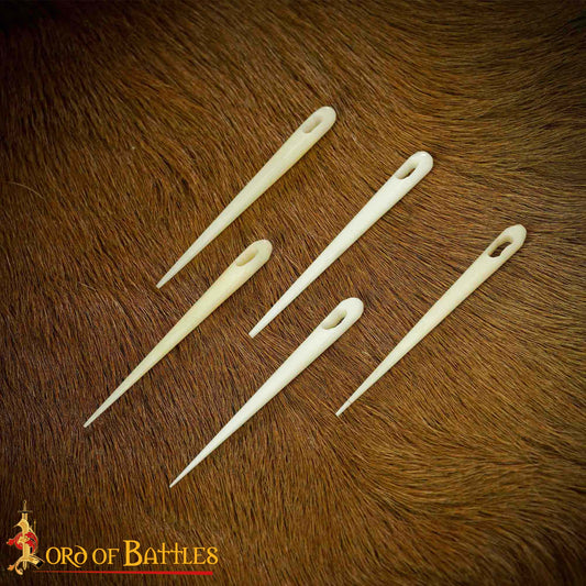 Juego de 5 Agujas de Coser Medievales Vikingas de Cuerno de Buey Talladas a Mano para Tela y Cuero - Imagen 1