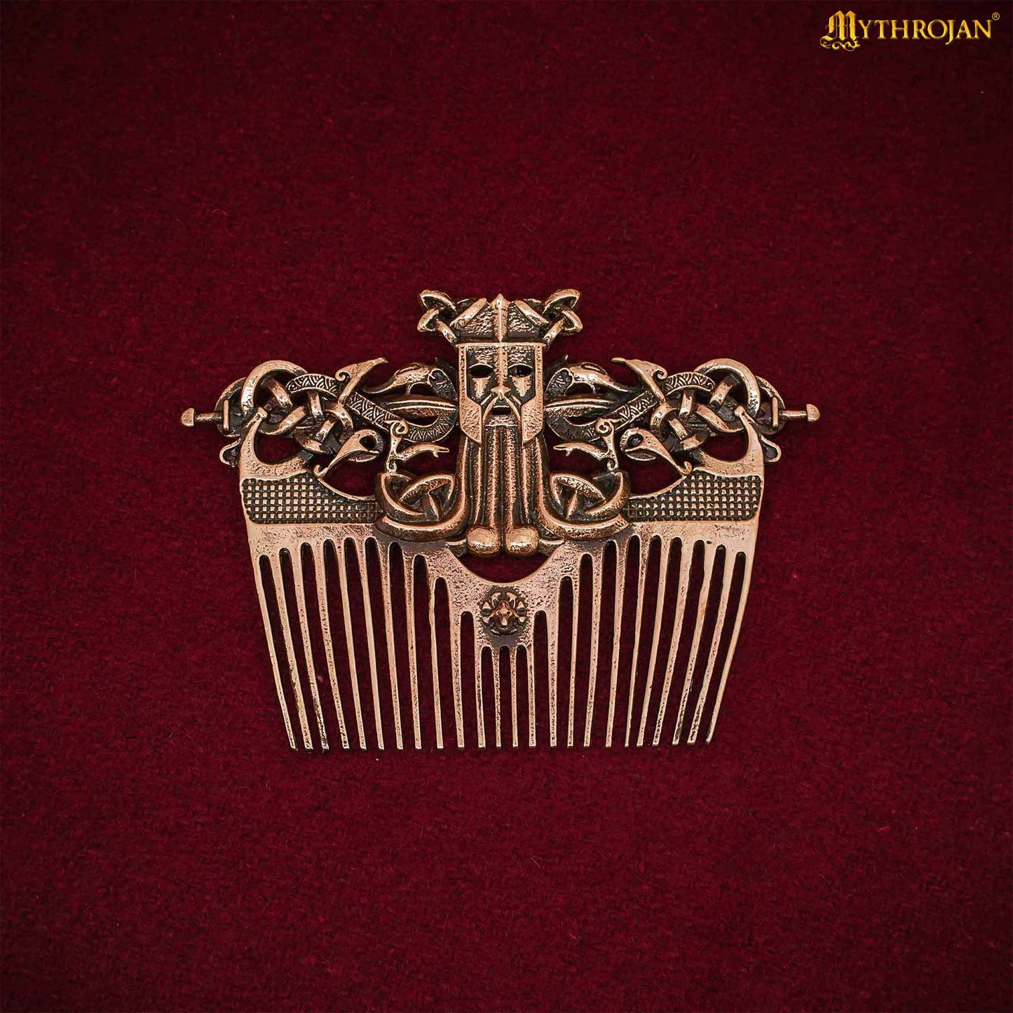 Peine para Barba Nórdico de Bronce con Funda de Cuero - Herramienta de Acicalamiento de Estilo Vikingo - Imagen 2
