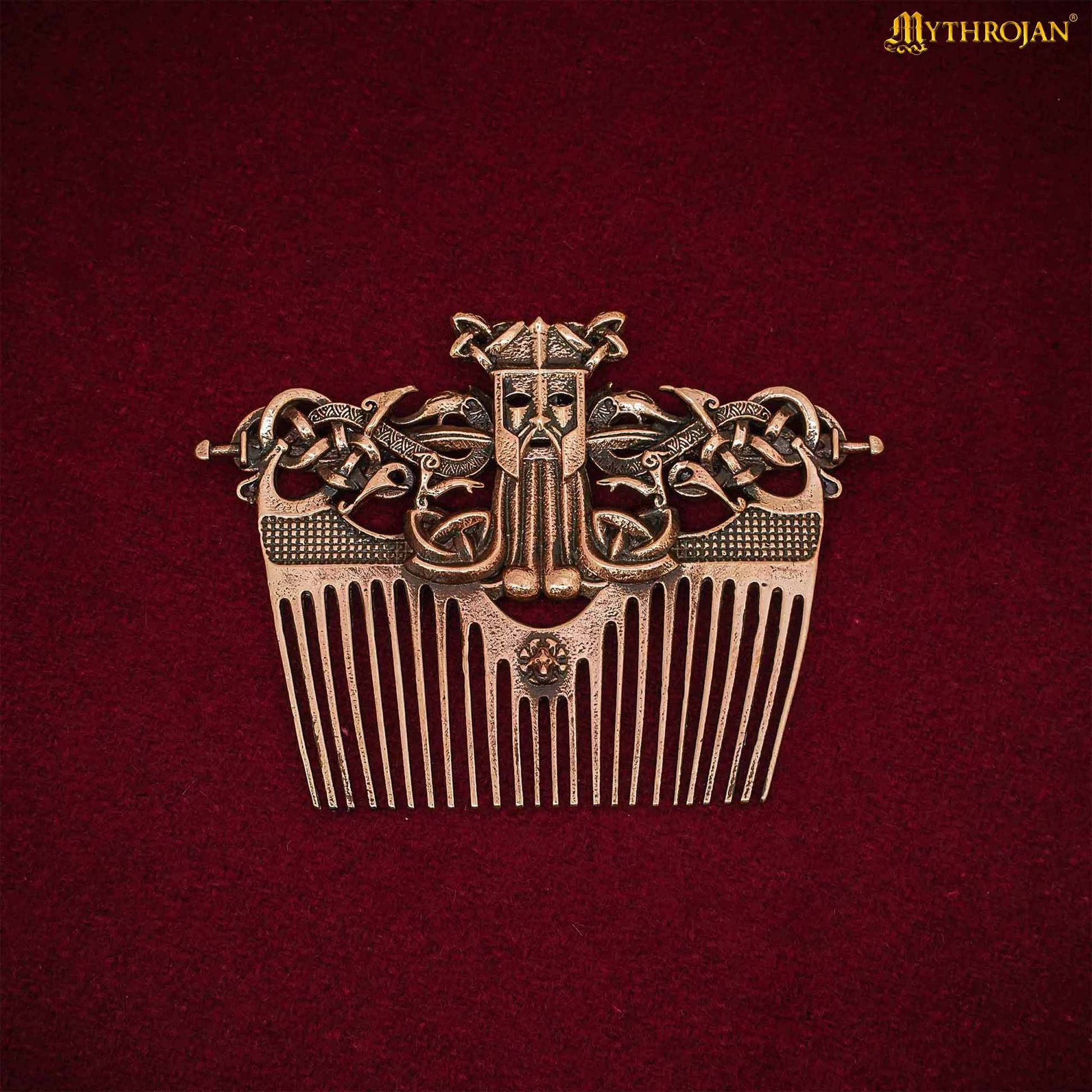 Peine para Barba Nórdico de Bronce con Funda de Cuero - Herramienta de Acicalamiento de Estilo Vikingo - Imagen 2