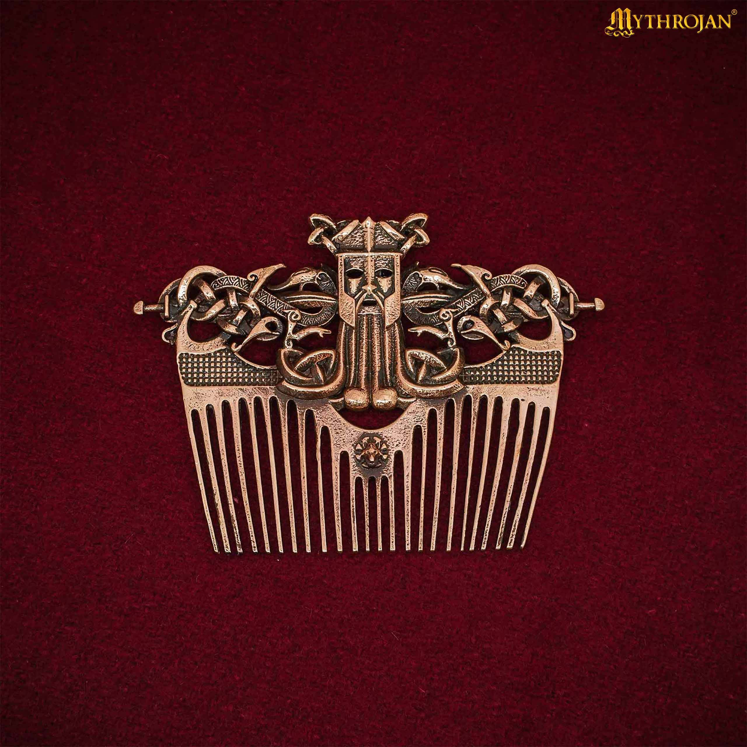 Peine para Barba Nórdico de Bronce con Funda de Cuero - Herramienta de Acicalamiento de Estilo Vikingo - Imagen 2