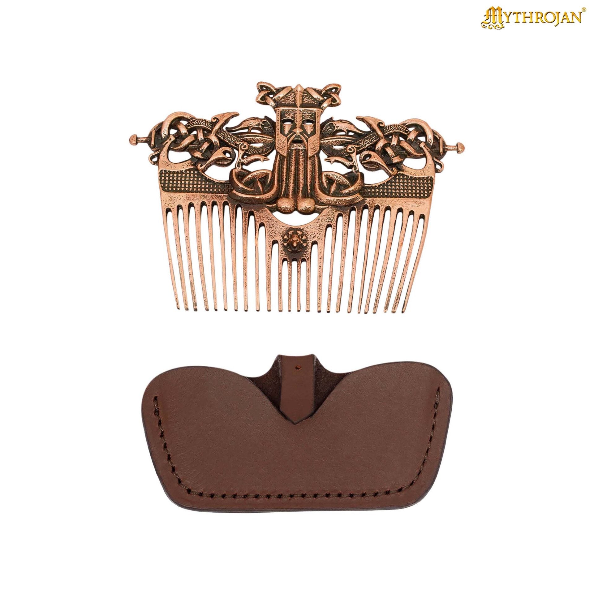 Peine para Barba Nórdico de Bronce con Funda de Cuero - Herramienta de Acicalamiento de Estilo Vikingo - Imagen 3