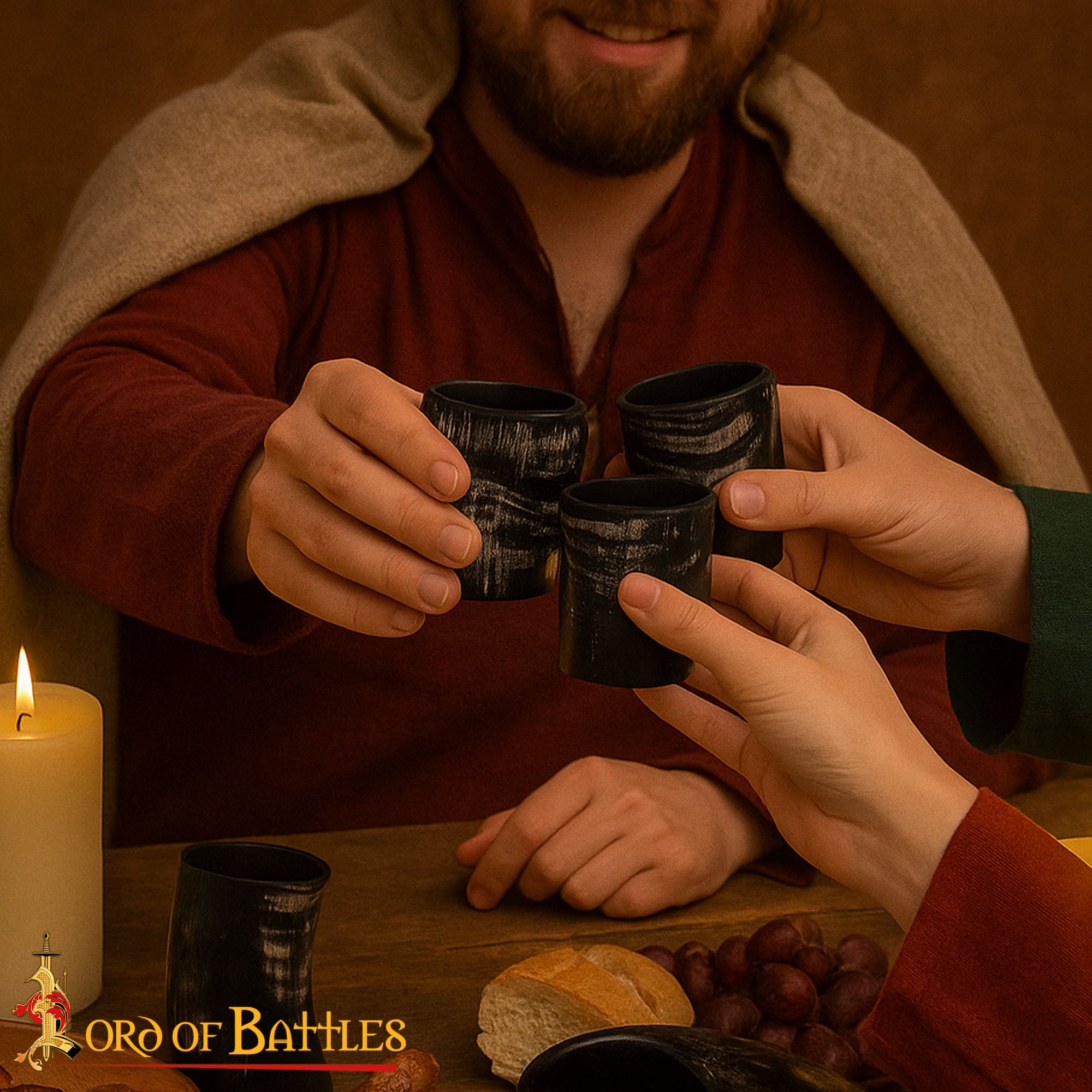 Set de 3 Vasos Medievales Vikingos de Cuerno de Búfalo Genuino Hechos a Mano - Imagen 5