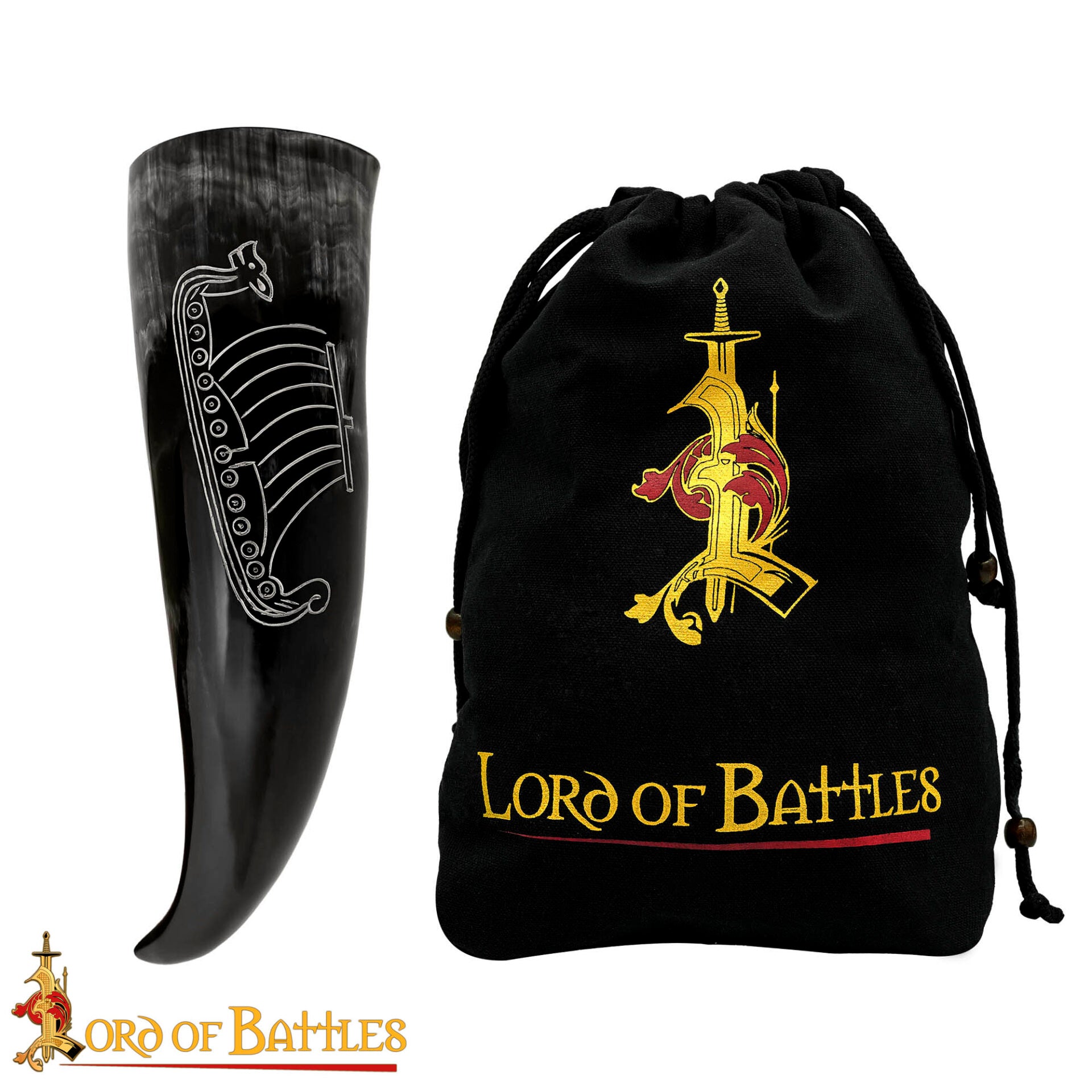 Cuerno Vikingo para Beber con Grabado Longship - Cuerno de Buey Natural Pulido, Mead Ale - Imagen 4