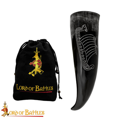 Cuerno Vikingo para Beber con Grabado Longship - Cuerno de Buey Natural Pulido, Mead Ale - Imagen 12