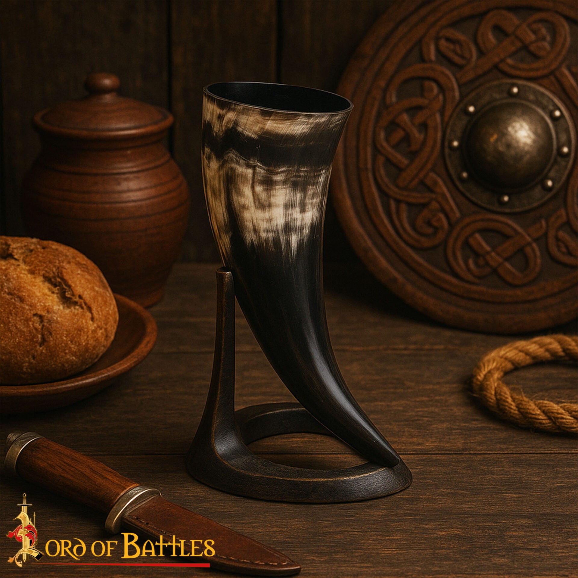 Vikingo Cuerno de Buey para Beber - Taza de Cuerno Natural Pulido Artesanal (200 Ml) - Imagen 2