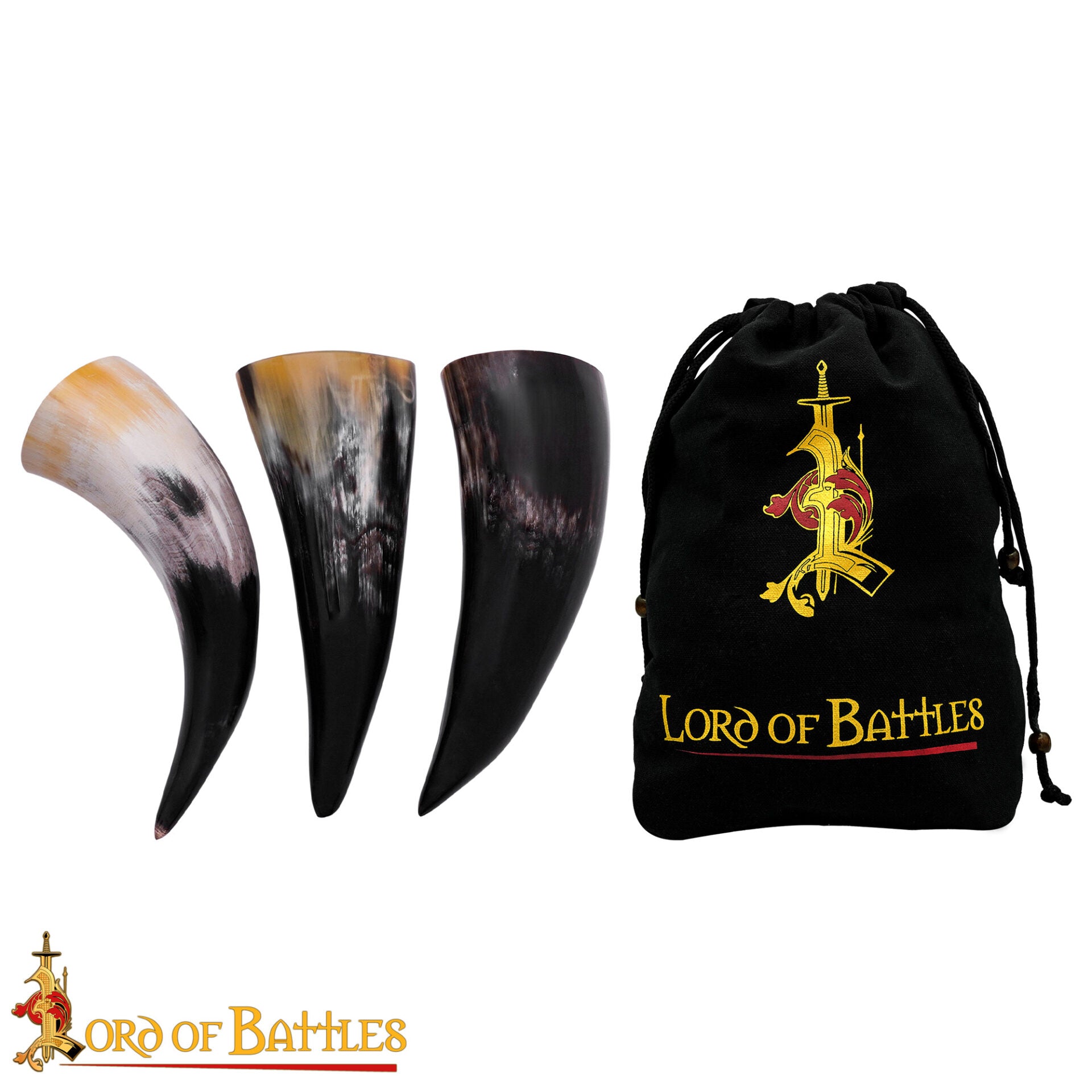 Viking Drinking Horn - Cuerno de Buey Natural Hecho a Mano (juego de 3) - Imagen 4