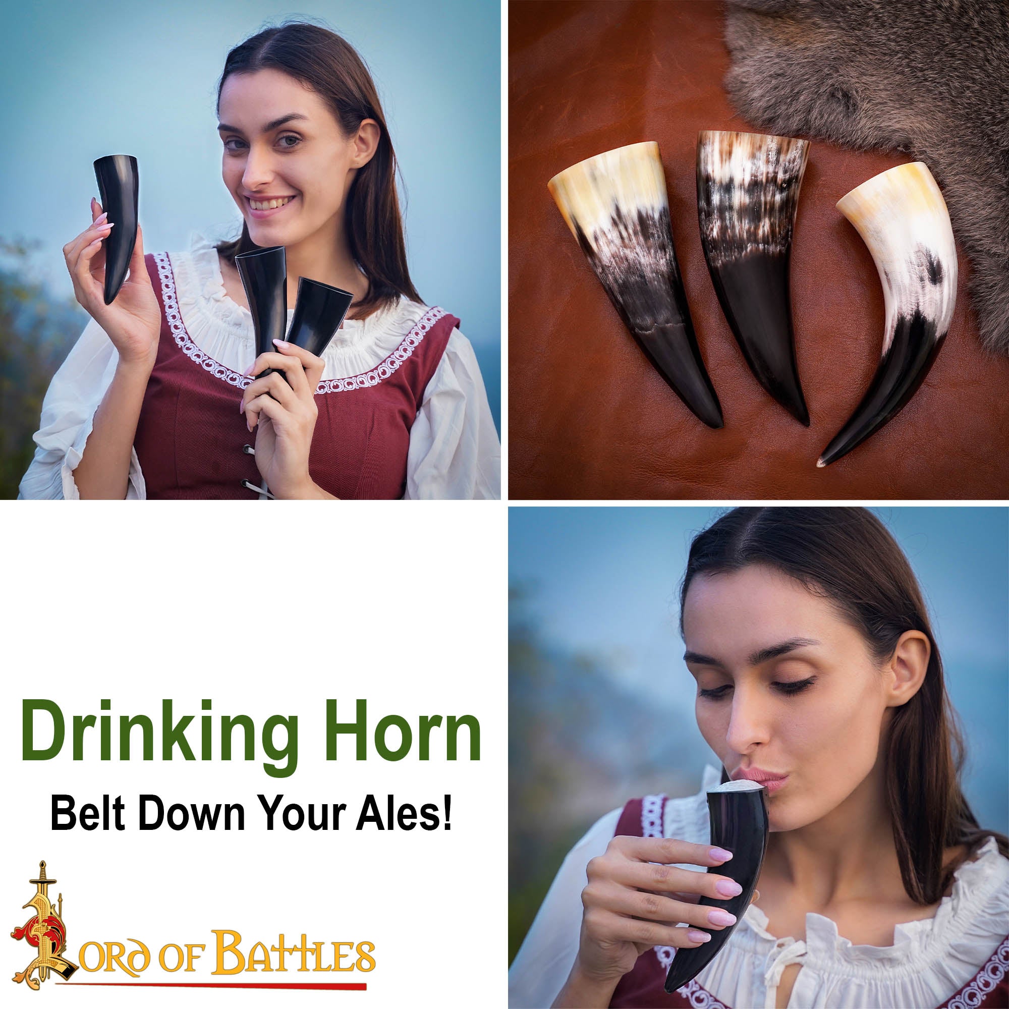 Viking Drinking Horn - Cuerno de Buey Natural Hecho a Mano (juego de 3) - Imagen 9