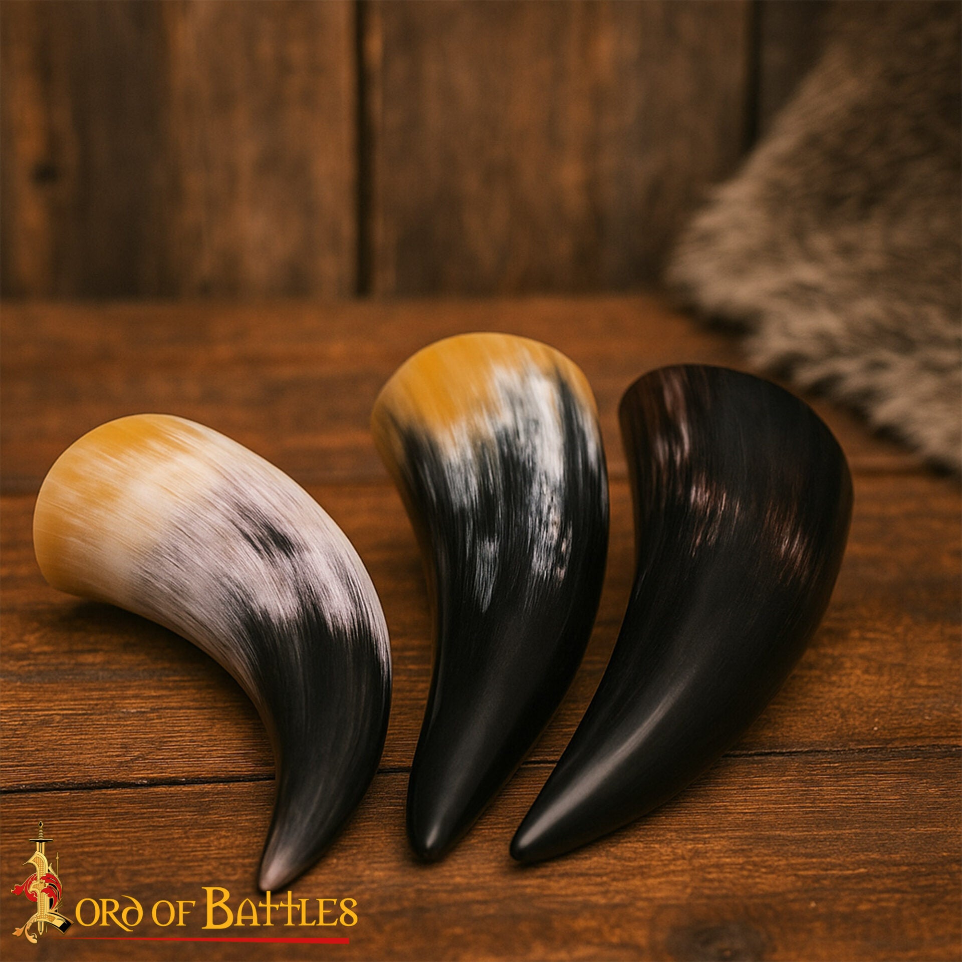 Viking Drinking Horn - Cuerno de Buey Natural Hecho a Mano (juego de 3) - Imagen 1