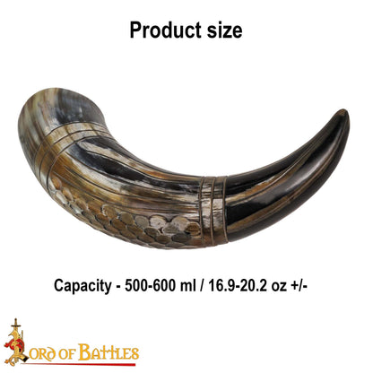 Cuerno para Beber Vikingo con Grabado en Forma de Panal, Cuerno de Buey Natural Hecho a Mano (500-600 Ml) - Imagen 3