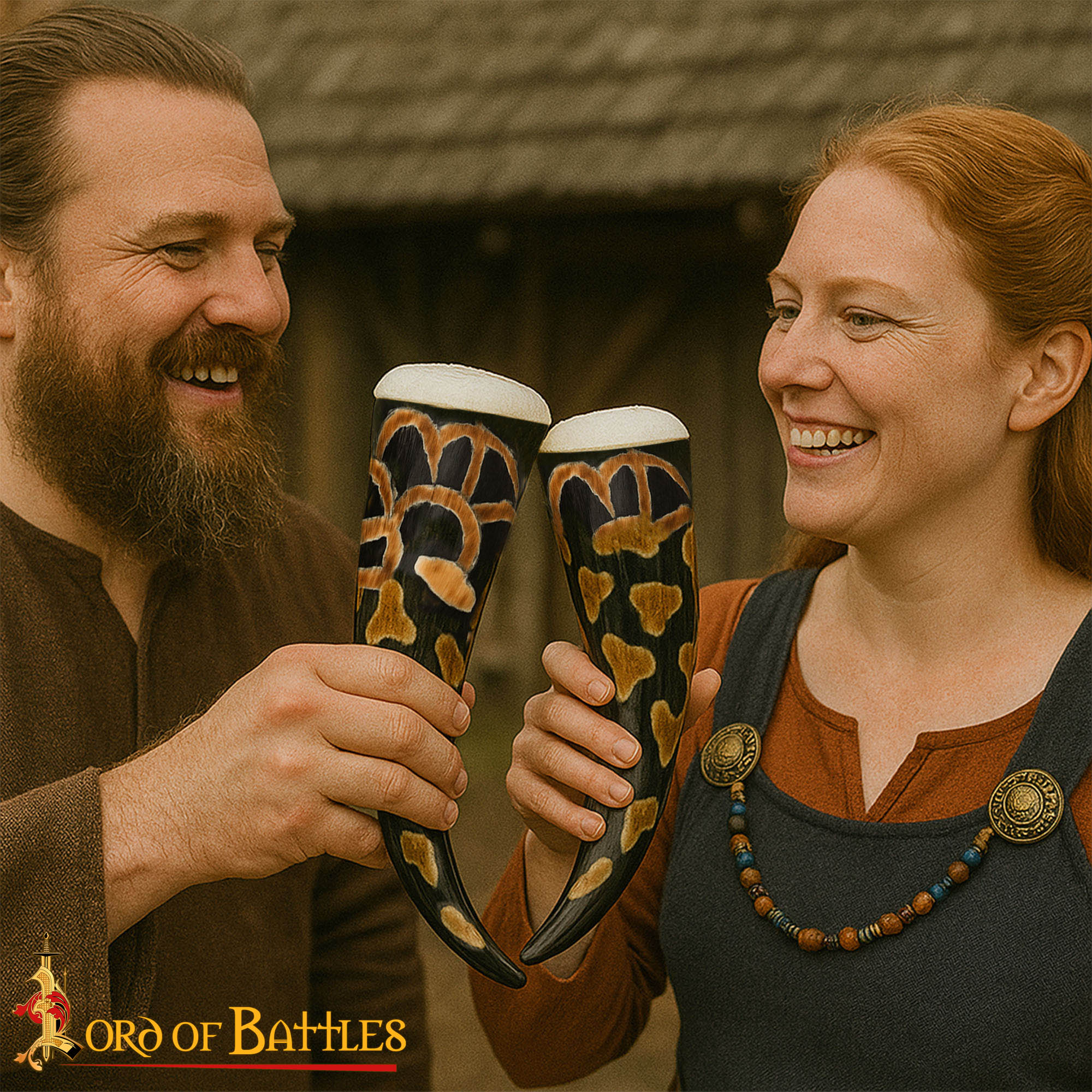 Cuerno Medieval Vikingo para Beber 400-500 Ml con Diseño Quemado Hecho a Mano Auténtico Cuerno de Buey - Imagen 5