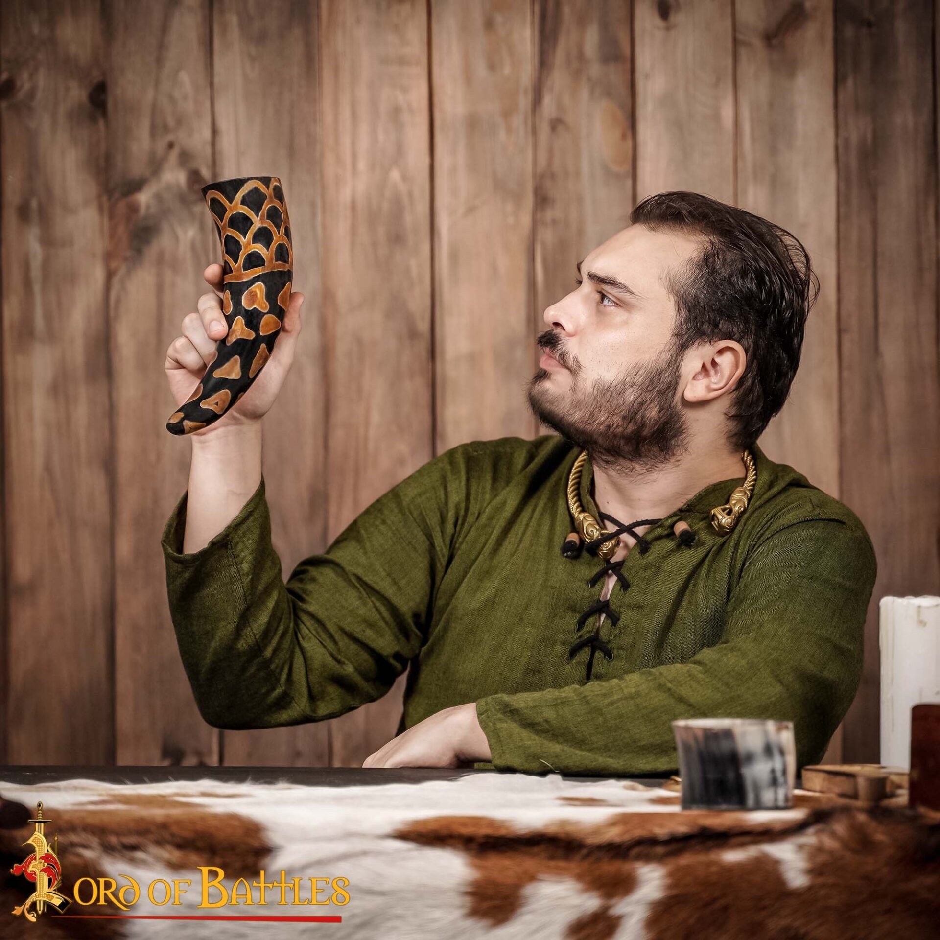 Cuerno Medieval Vikingo para Beber 400-500 Ml con Diseño Quemado Hecho a Mano Auténtico Cuerno de Buey - Imagen 7