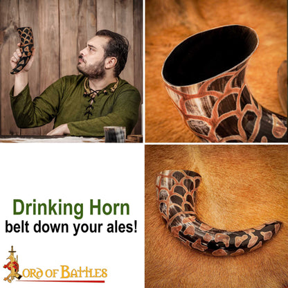 Cuerno Medieval Vikingo para Beber 400-500 Ml con Diseño Quemado Hecho a Mano Auténtico Cuerno de Buey - Imagen 8
