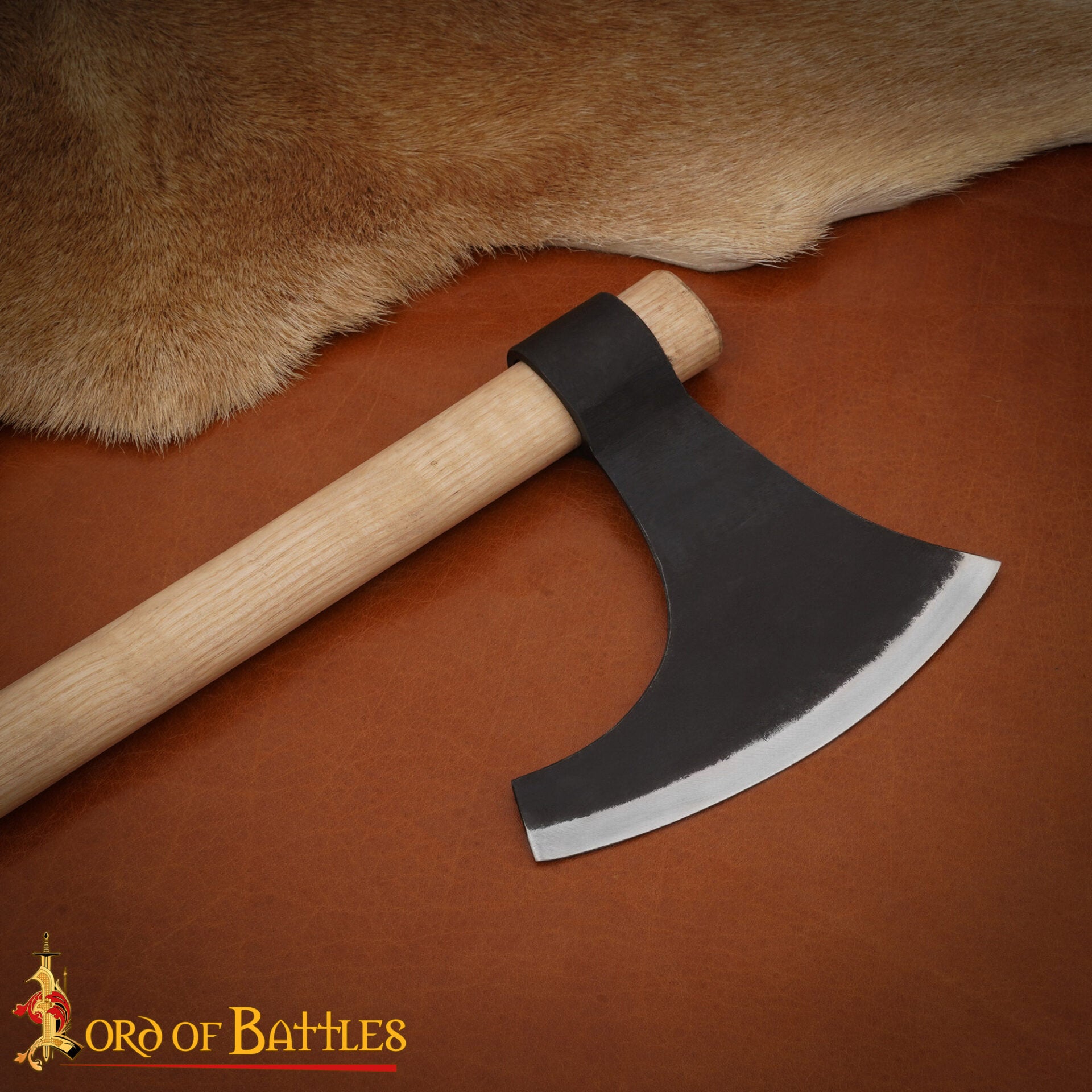 Hacha Vikinga Barbuda Hoja Forjada de Acero Al Carbono y Vástago de Madera, Guerrero Nórdico Hacha de Batalla Larp, Coleccionable - Imagen 2