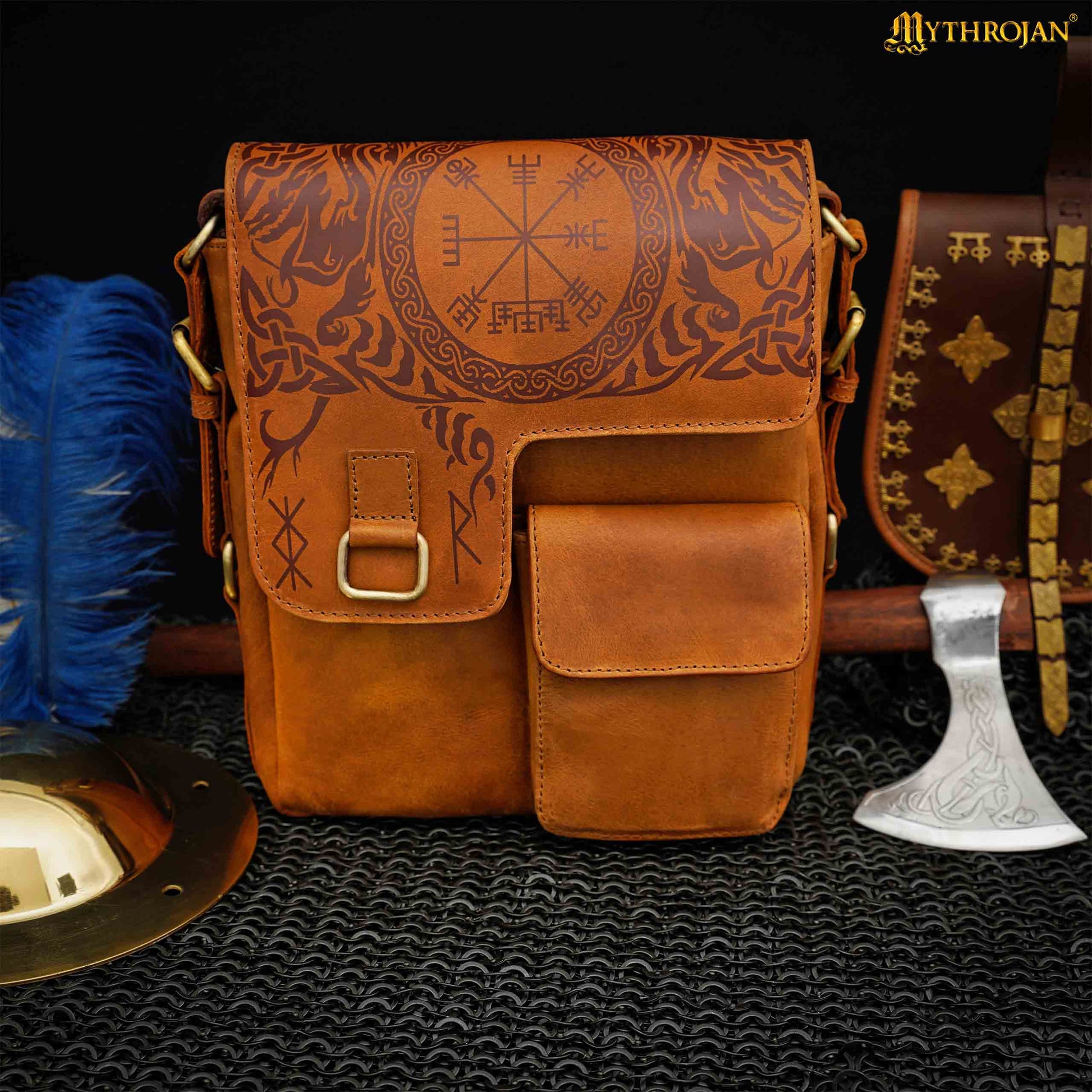Runa Nórdica de Cuero Messenger Satchel Bag - Viking Rune Cross Body Bag - Imagen 12