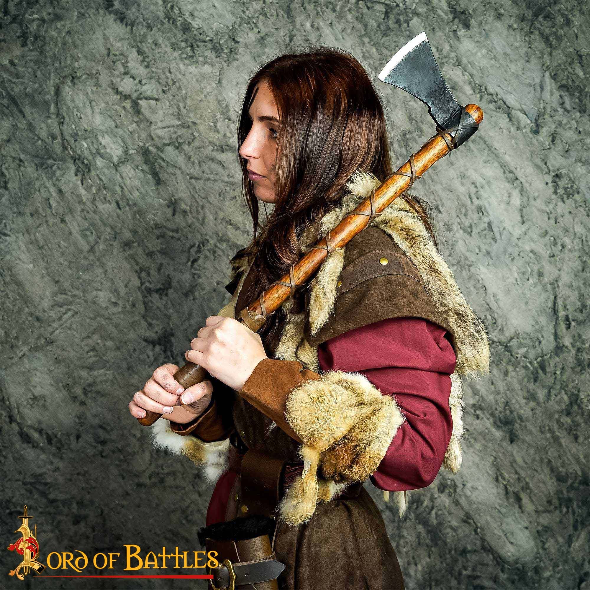 Hacha de Guerrero Vikingo - Hoja de Acero Al Carbono con Envoltura de Cuero - Imagen 14