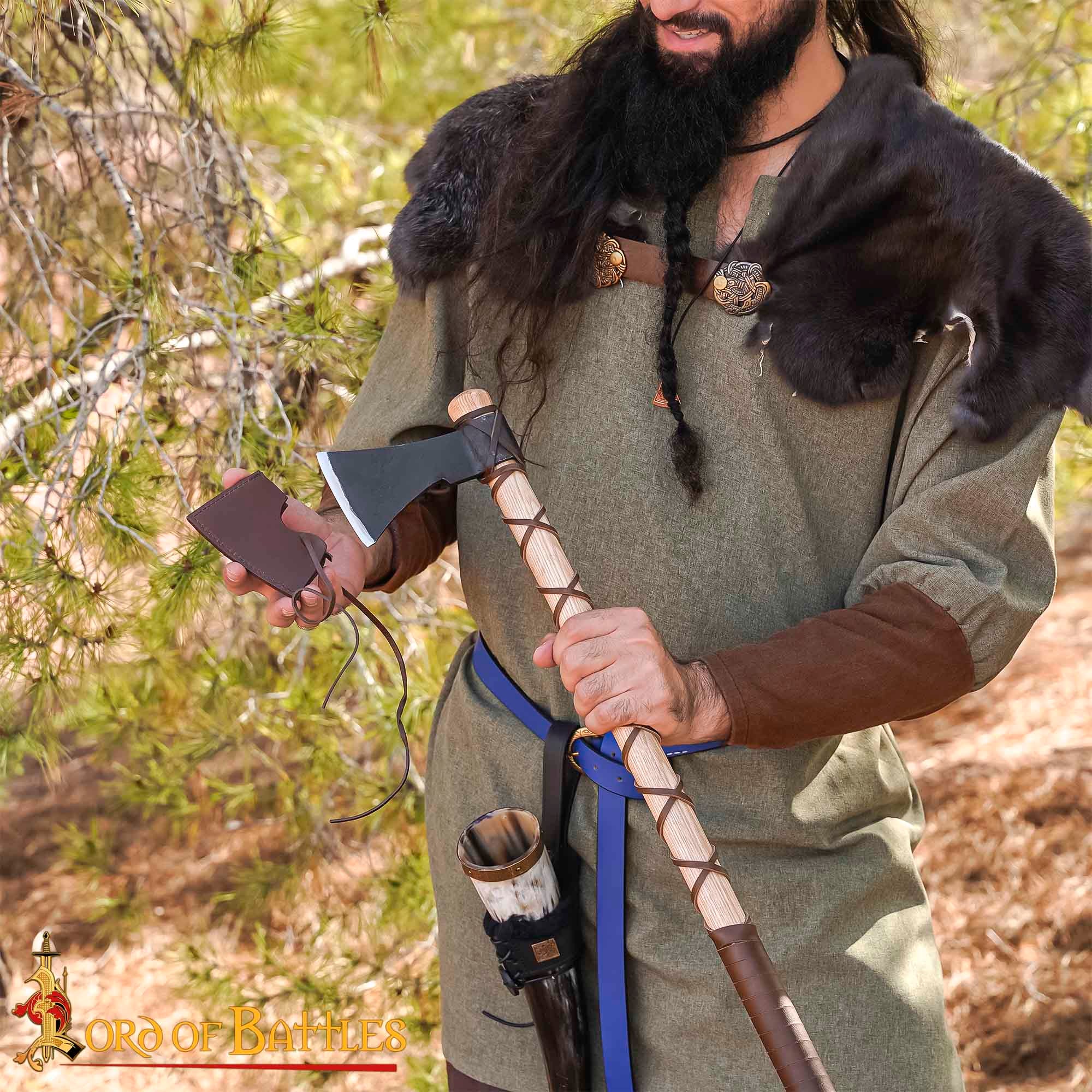 Hacha de Guerrero Vikingo - Hoja de Acero Al Carbono con Envoltura de Cuero - Imagen 10