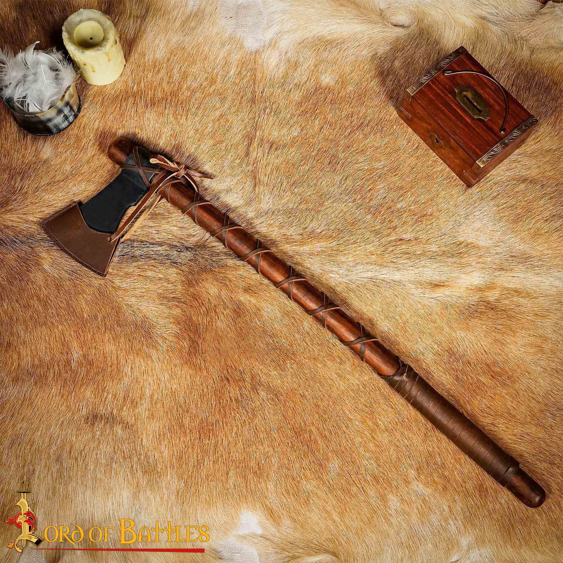 Hacha de Guerrero Vikingo - Hoja de Acero Al Carbono con Envoltura de Cuero - Imagen 25