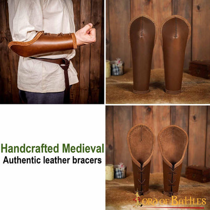 Brazaletes Medievales de Cuero con Protección para el Codo - Guardabrazos Artesanales con Cordón Ajustable - Imagen 5