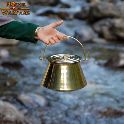 Hervidor Medieval de Latón con Tapa - Olla Histórica para Cocinar Al Aire Libre y en Hogueras - Caldero de Latón Pulido Hecho a Mano - Imagen 12