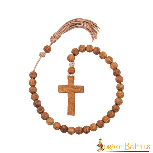 Rosario Medieval de Madera con Cruz, Cordón de Cuero Auténtico - Imagen 2