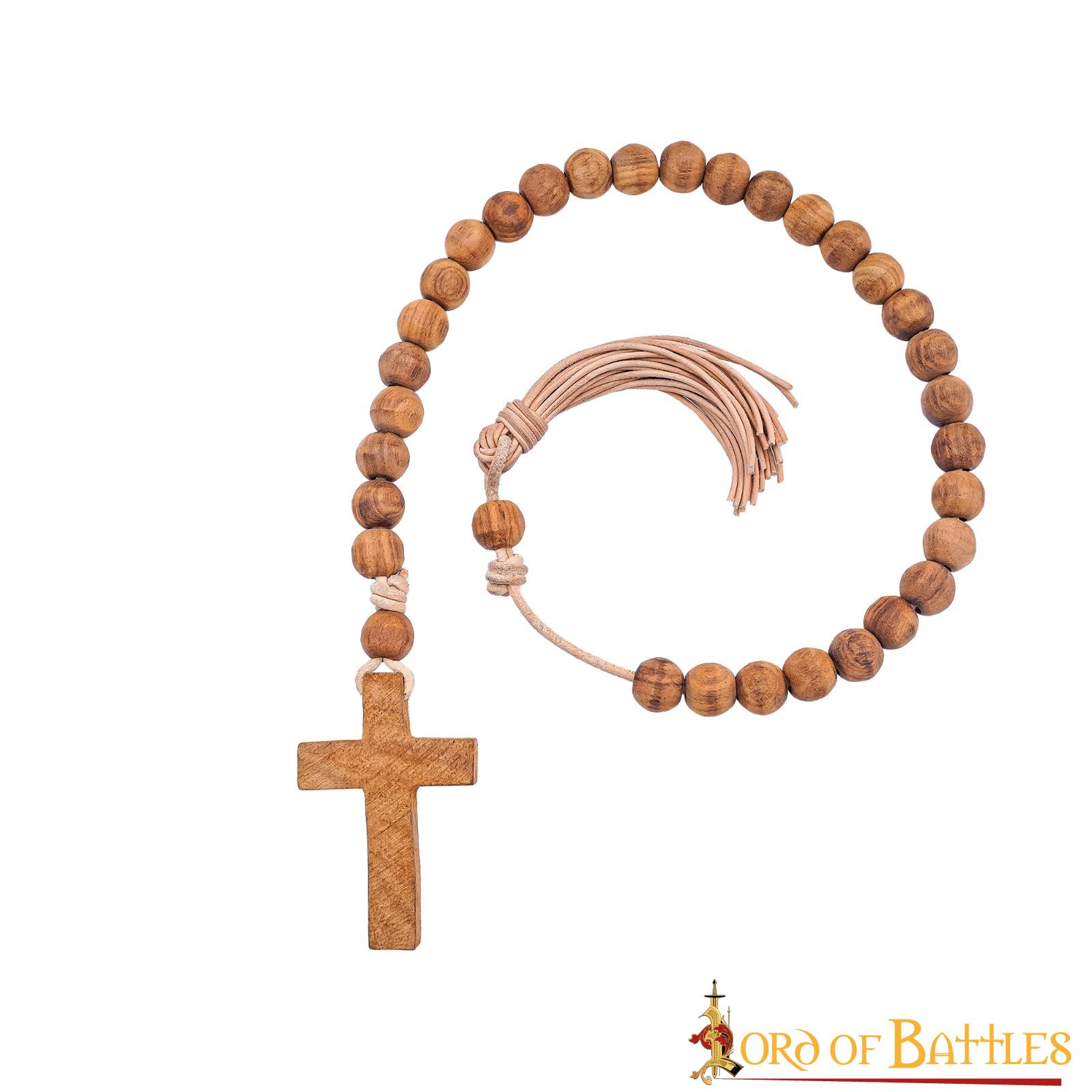 Rosario Medieval de Madera con Cruz, Cordón de Cuero Auténtico - Imagen 1