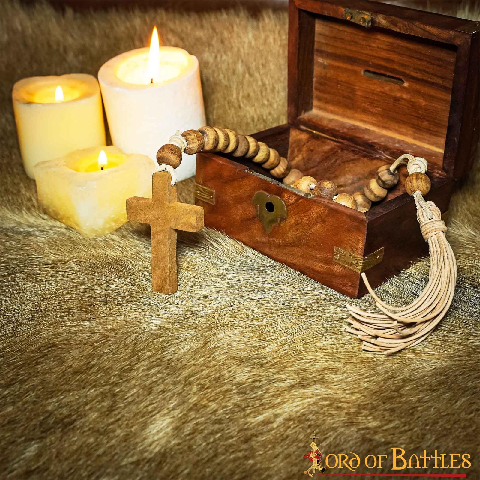 Rosario Medieval de Madera con Cruz, Cordón de Cuero Auténtico - Imagen 6