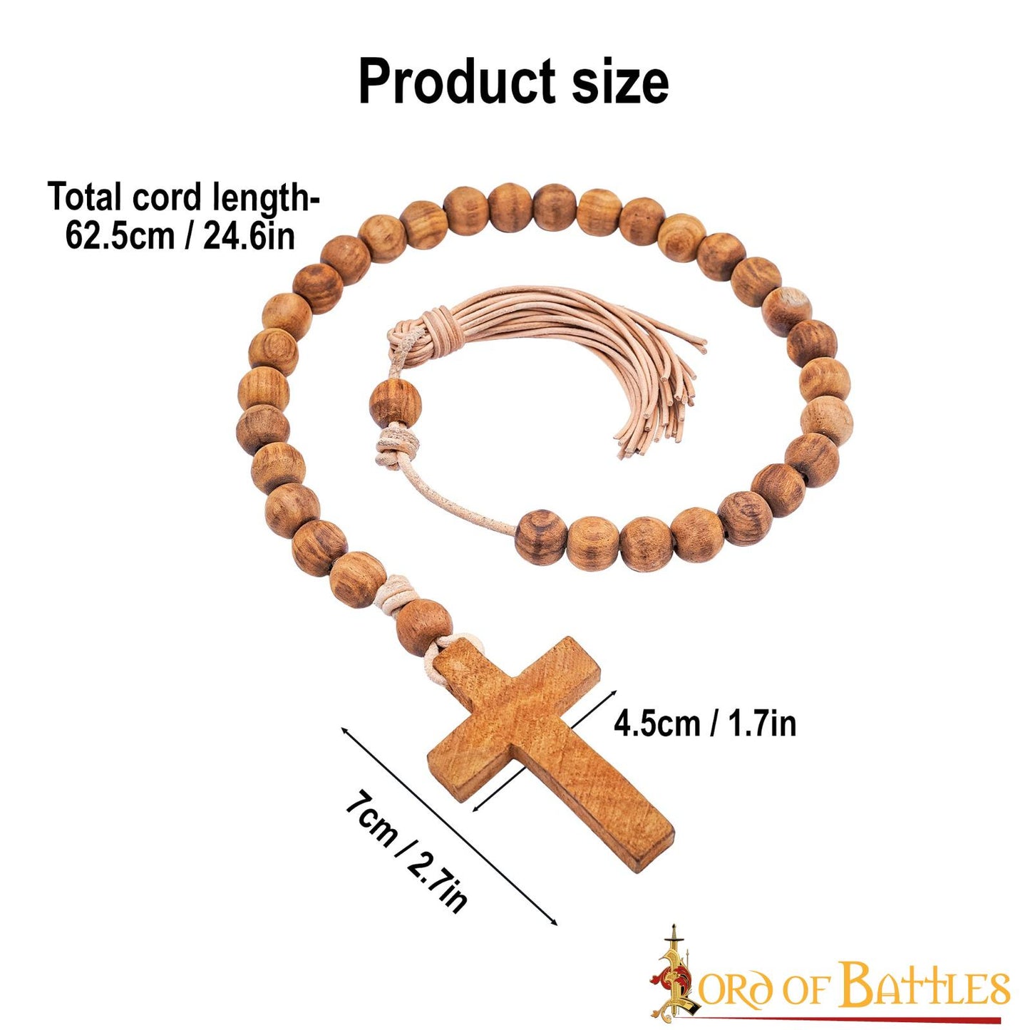Rosario Medieval de Madera con Cruz, Cordón de Cuero Auténtico - Imagen 3