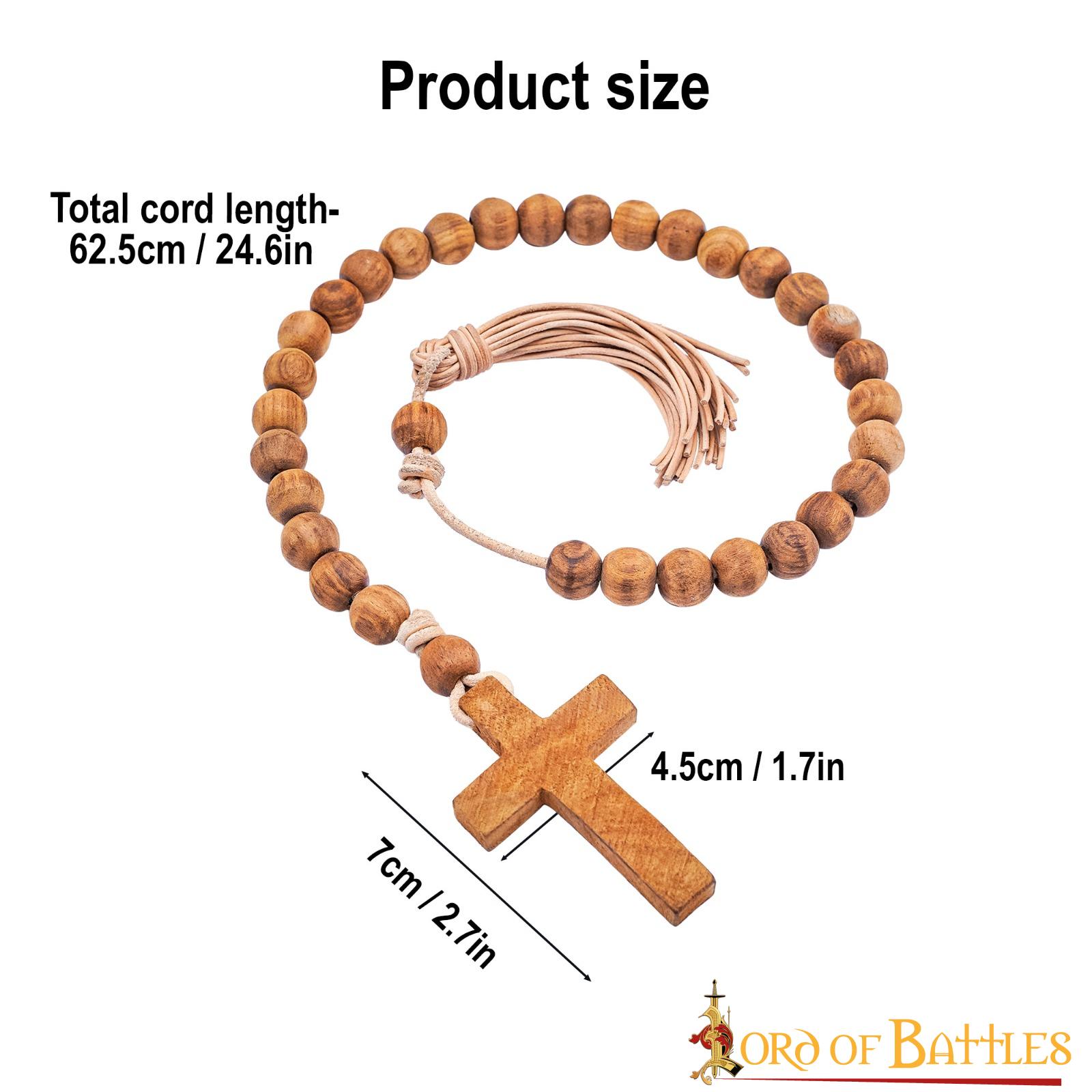 Rosario Medieval de Madera con Cruz, Cordón de Cuero Auténtico - Imagen 3