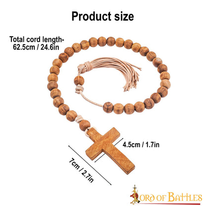 Rosario Medieval de Madera con Cruz, Cordón de Cuero Auténtico - Imagen 3