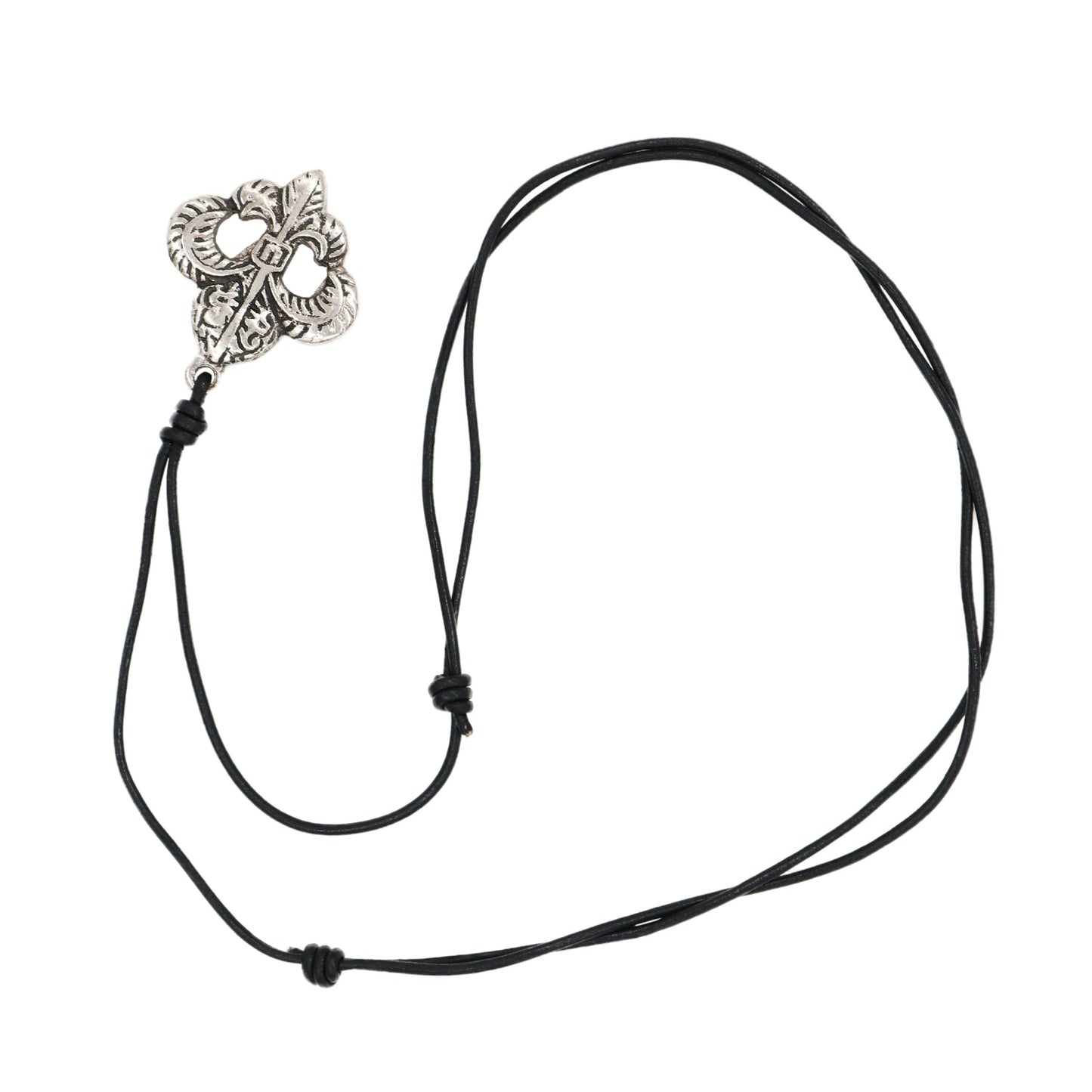 Colgante Flor de Lis de Acero con Cordón de Cuero Auténtico - Imagen 1