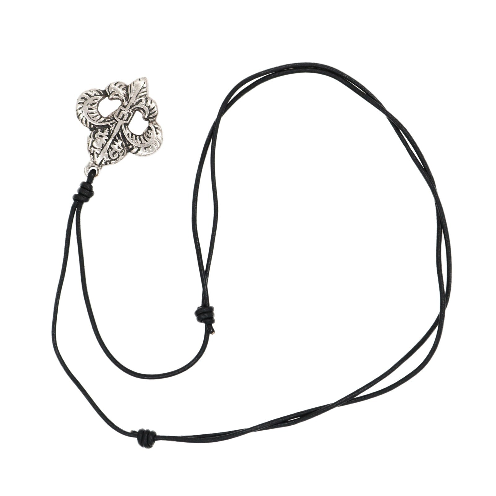 Colgante Flor de Lis de Acero con Cordón de Cuero Auténtico - Imagen 1
