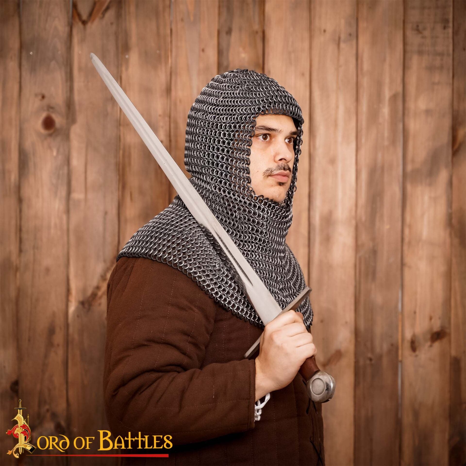 Cofia Medieval de Cota de Malla - 10mm Butted Round Aluminium & Black Rubber Rings 14 Gauge Lightweight Armor - Ideal For Larp & Film Costumes - Imagen 2