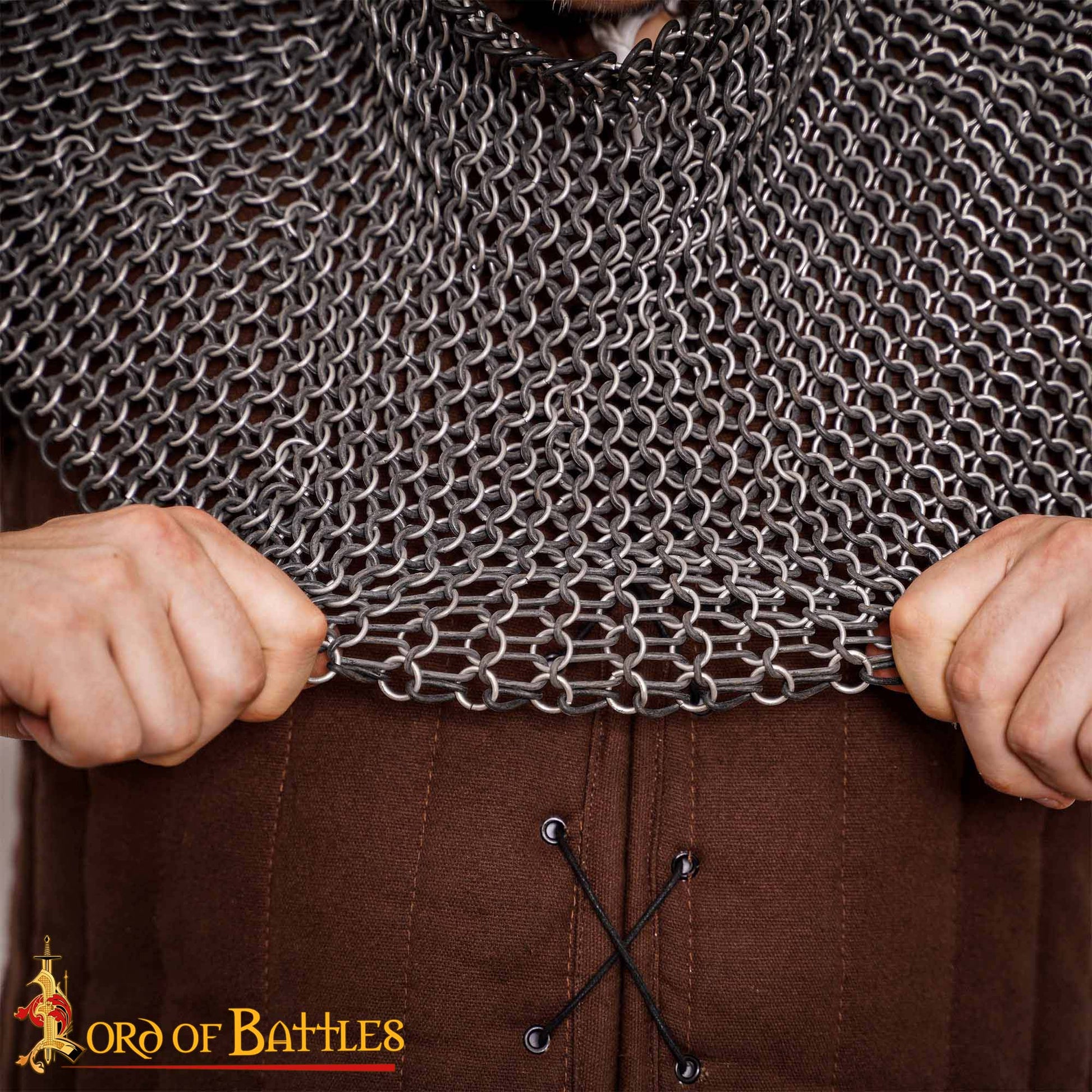 Cofia Medieval de Cota de Malla - 10mm Butted Round Aluminium & Black Rubber Rings 14 Gauge Lightweight Armor - Ideal For Larp & Film Costumes - Imagen 6